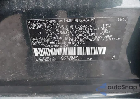 2011 Toyota Rav4 из США, поврежденный, VIN 2T3BF4DV8BW101256